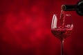 Pour red wine on red background. Generative ai Royalty Free Stock Photo