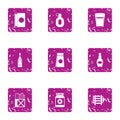 Pour tube icons set, grunge style