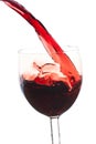 Pour the wine into the glass on a white background