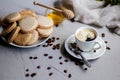 poured aromatic coffee into a white cup and saucer Royalty Free Stock Photo