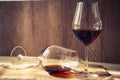 poured red wine on the table, drops of red wine Royalty Free Stock Photo