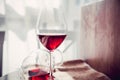 poured red wine on the table, drops of red wine Royalty Free Stock Photo