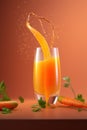 Poured sparkling carrot juice, carrots Ai generated