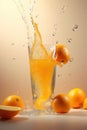 Poured sparkling orange juice, oranges AI generated