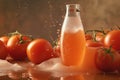 Poured tomato sparkling juice, tomatoes, product shot, studio front shot, soft colors Royalty Free Stock Photo