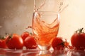 Poured tomato sparkling juice, tomatoes, product shot, studio front shot, soft colors Royalty Free Stock Photo