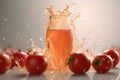 Poured tomato sparkling juice, tomatoes, product shot, studio front shot, soft colors Royalty Free Stock Photo