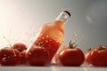 Poured tomato sparkling juice, tomatoes, product shot, studio front shot, soft colors Royalty Free Stock Photo