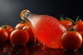 Poured tomato sparkling juice, tomatoes, product shot, studio front shot, soft colors Royalty Free Stock Photo