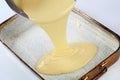 Pouring batter into baking pan Royalty Free Stock Photo