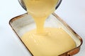 Pouring batter into baking pan Royalty Free Stock Photo