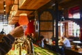 Pouring beer. Cropped image of bartender poring beer into the beer glass. Copy space banner.