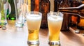 Pouring beer in a glass of beer on a pub background Royalty Free Stock Photo