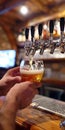 Pouring beer into a glass in a pab. AI generative Royalty Free Stock Photo