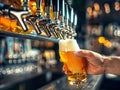 Pouring beer into a glass in a pab. AI generative Royalty Free Stock Photo