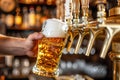 Pouring beer into a glass in a pab. AI generative Royalty Free Stock Photo