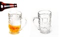 Pouring beer into mug and empty glass for beer Royalty Free Stock Photo