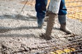 pouring cement and concrete into slabs layers of new house. Construction site details