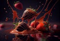Pouring chocolate over fresh yummy strawberry, AI Generated