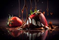 Pouring chocolate over fresh yummy strawberry, AI Generated