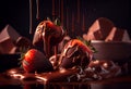 Pouring chocolate over fresh yummy strawberry, AI Generated Royalty Free Stock Photo