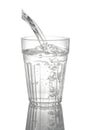 Pouring clean drinking water on a transparent glass. For health concepts. Isolated white background Royalty Free Stock Photo