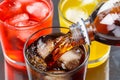 Pouring cola drink drinks lemonade softdrinks in a glass Royalty Free Stock Photo