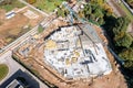 Pouring concrete on the floors of new multi-story building under construction. aerial photo Royalty Free Stock Photo