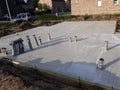 Pouring concrete foundation house construction Royalty Free Stock Photo