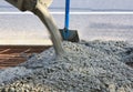 Pouring concrete view of shovel and steel Royalty Free Stock Photo
