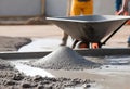 pouring concrete with worker mix cement at construction Royalty Free Stock Photo