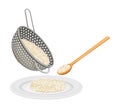 Pouring Cooked Hot Rice on Plate from Strainer Vector Illustration