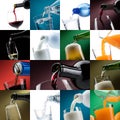 Pouring drinks into glasses photo collection Royalty Free Stock Photo