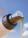 Pouring engine oil with sky on background 3d illustration