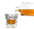 Pouring expensive whiskey into glass on white background Royalty Free Stock Photo