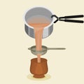 Pouring and Filtering Indian Masala Chai Vector Illustration