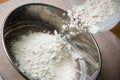 Pouring flour powder for panning Royalty Free Stock Photo