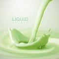 Pouring green tea or matcha flavor milk crown splash on swirling whirlpool creamy background Royalty Free Stock Photo