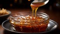 Pouring honey, liquid gold, sweet food, refreshing nature gourmet dessert generated by AI