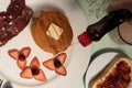 Pouring Honey over Fluffy Pancakes in a Breakfast