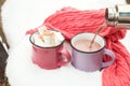 Pouring hot chocolate in the cup Royalty Free Stock Photo