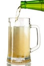 Pouring light beer in a beer mug, it turns out foam and spray Royalty Free Stock Photo