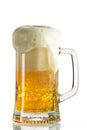 Pouring light beer in a beer mug, it turns out foam and spray Royalty Free Stock Photo