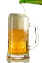 Pouring light beer in a beer mug, it turns out foam and spray Royalty Free Stock Photo