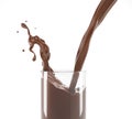 Pouring liquid chocolate in a glass with splash. on white Royalty Free Stock Photo