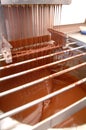 Pouring of liquid chocolate for the production of chocolates