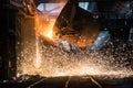 Pouring of liquid metal in open-hearth furnace