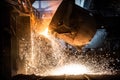 Pouring of liquid metal in open-hearth furnace