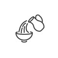 Pouring milk into bowl line icon