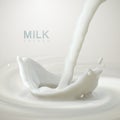 Pouring milk crown splash on swirling whirlpool creamy background. Royalty Free Stock Photo